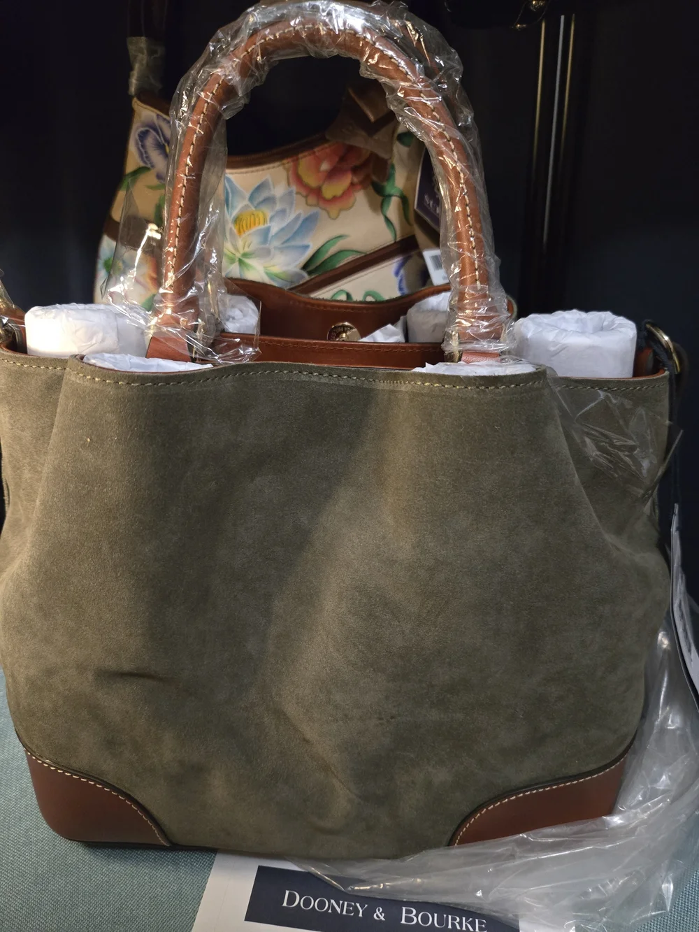 NWT. Beautiful Dooney & Bourke Moss Suede BARLOW with Brown Leather Trim - Picture 8 of 12